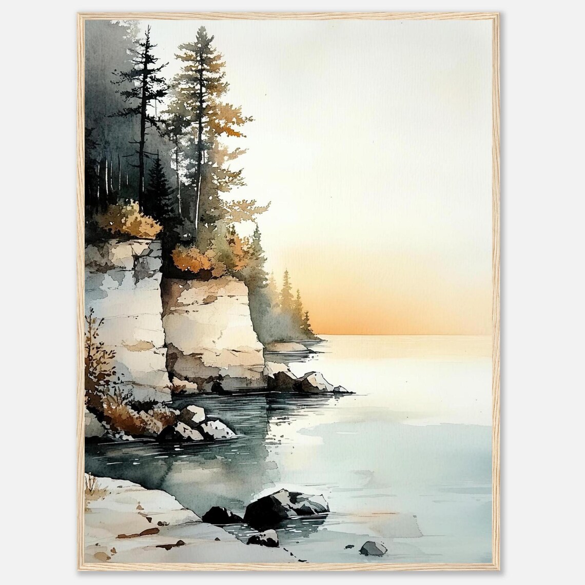 Lake Michigan Watercolor Painting Print, Lakeside View