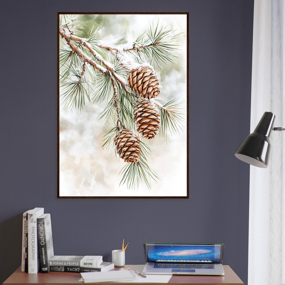 Pine Branches Watercolor Art Print, Winter Nature Scene - Image 3