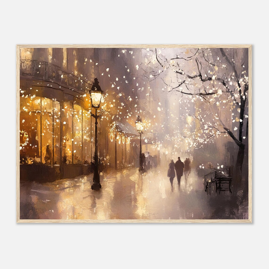 Paris Christmas Street Oil Painting Print, Winter Cityscape