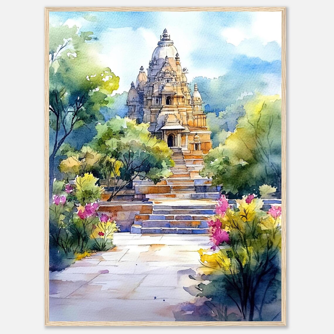 Meera Temple Rajasthan Watercolor India Temple Garden Art Poster