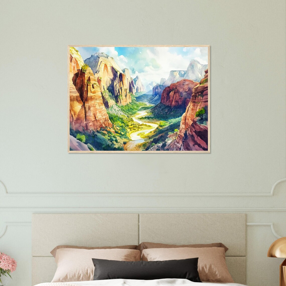 Zion National Park Canyon Wall Art Print Angels Landing View Watercolor Painting Utah Landscape Painting Traveller Poster By - Image 2