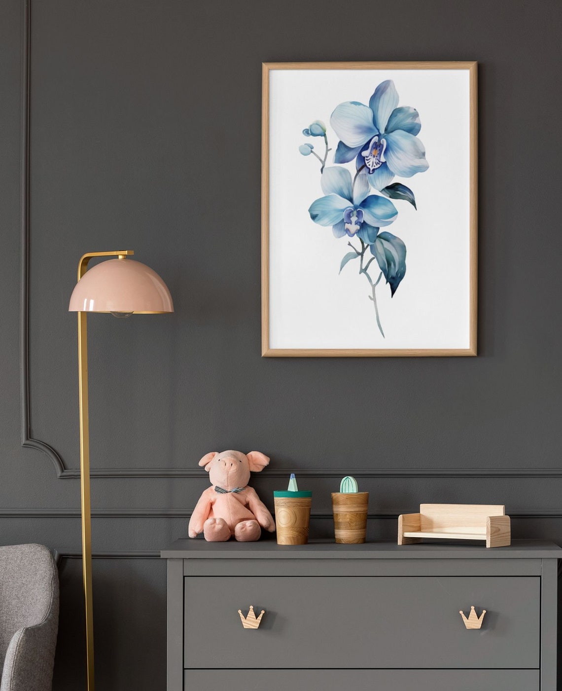 Blue Orchid Twin Blooms Serene Watercolour Botanical Flower Poster - Image 6