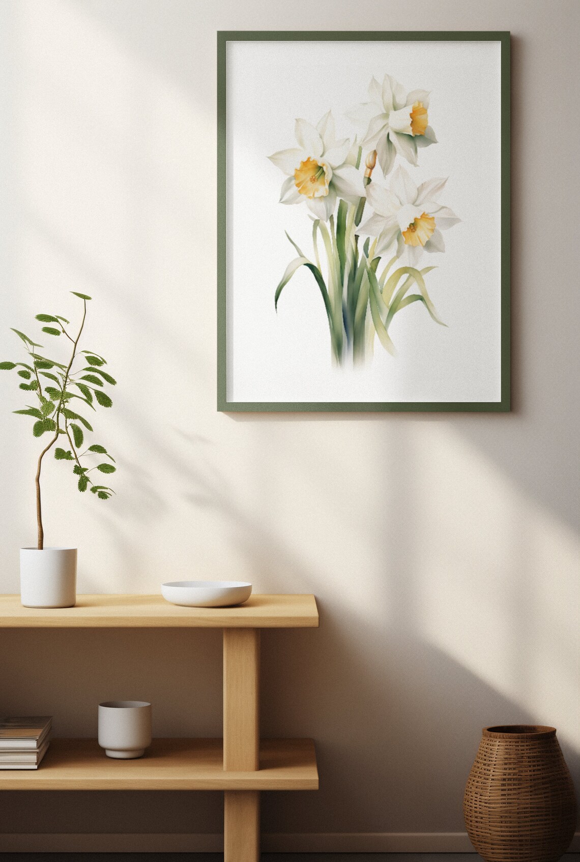 White Narcissus Triple Bloom Watercolour Botanical Flower Poster - Image 4