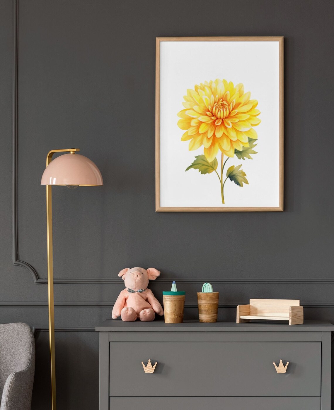 Golden Yellow Dahlia Blossom Watercolour Botanical Art Poster - Image 9
