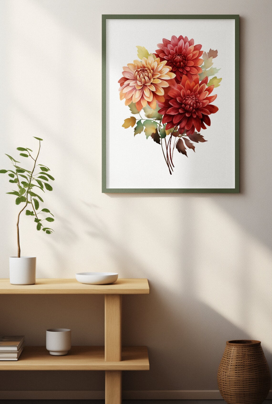 Warm Red Dahlia Autumn Bouquet Watercolour Botanical Flower Poster - Image 4