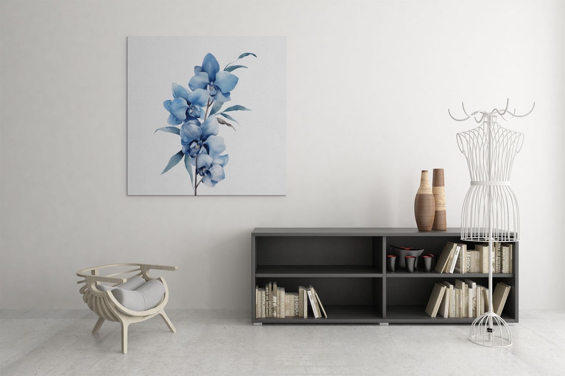 Blue Orchid Flower Stem Elegant Watercolour Botanical Flower Poster - Image 8