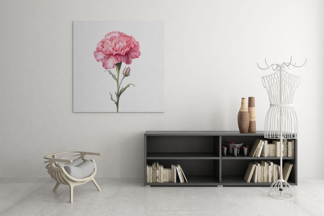 Pink Carnation and Bud Sweet Watercolour Botanical Flower Poster - Image 6