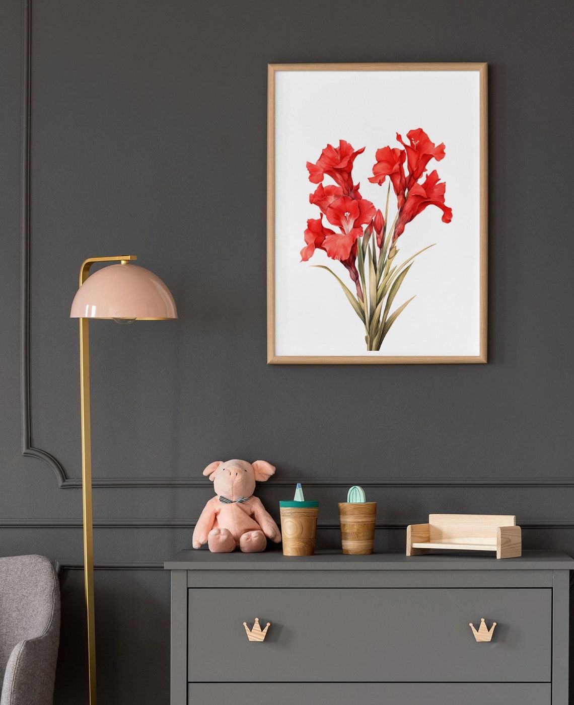 Red Gladiolus Flower Spray Watercolour Botanical Flower Poster - Image 6