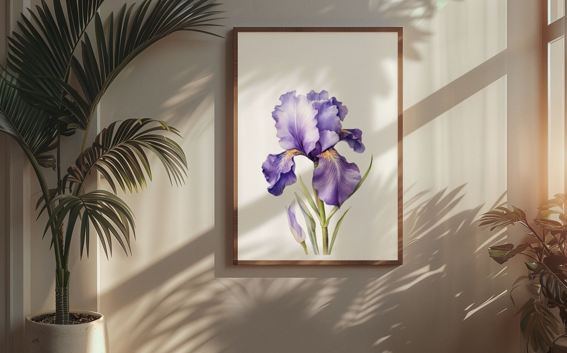 Single Purple Iris Bloom Refined Watercolor Floral Botanical Poster - Image 5