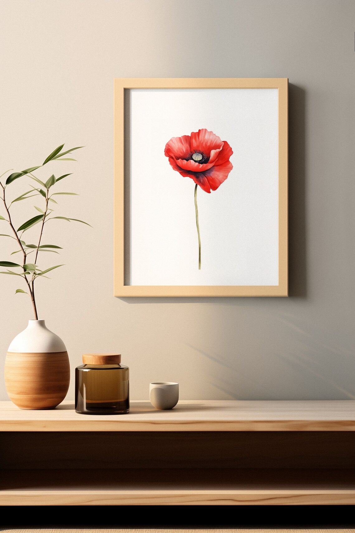Red Poppy Single Bloom Classic Watercolour Botanical Flower Poster - Image 7