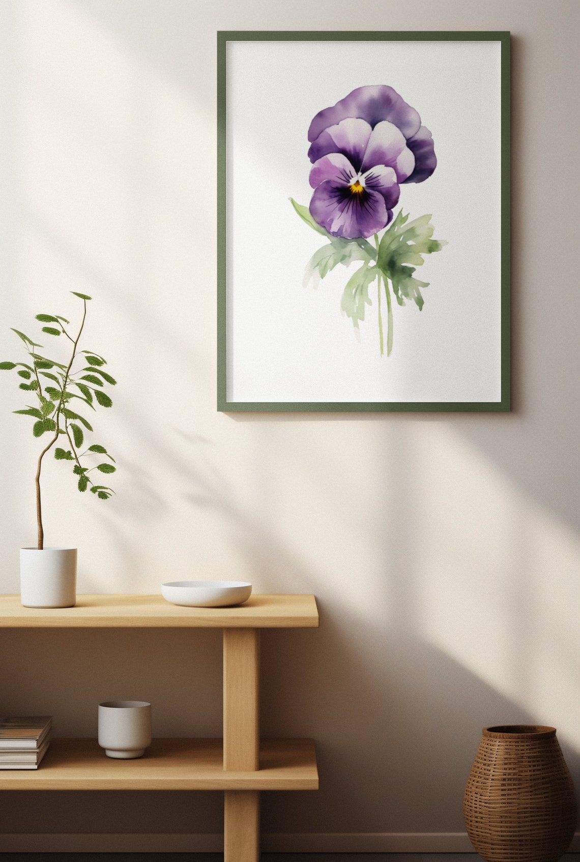 Purple Pansy Single Bloom Watercolour Botanical Flower Poster - Image 3