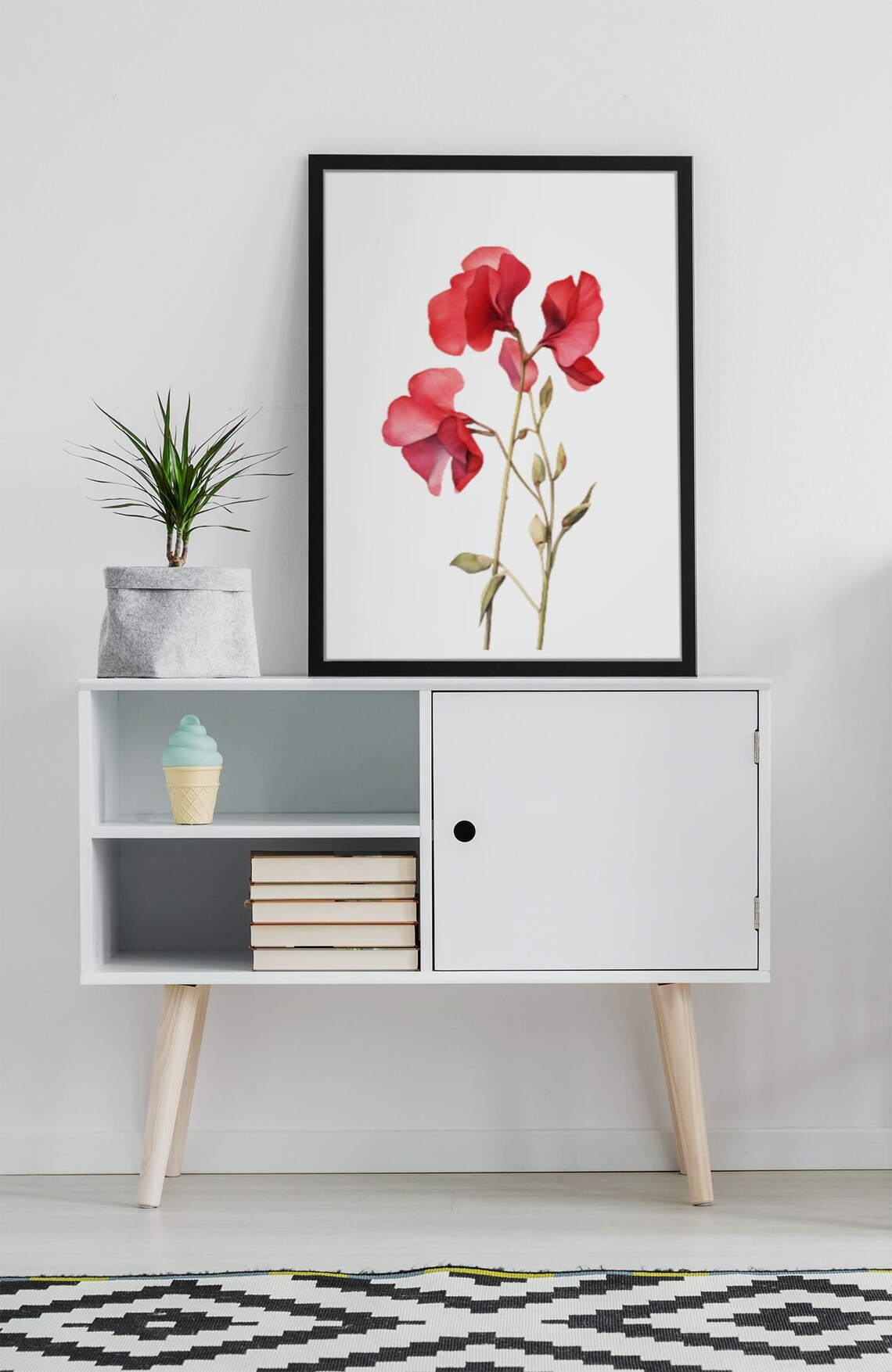 Red Sweet Pea Blossom Garden Watercolour Botanical Flower Poster - Image 9