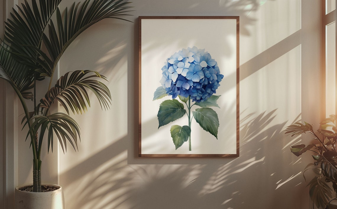 Blue Hydrangea Flower Head Watercolour Botanical Flower Poster - Image 5
