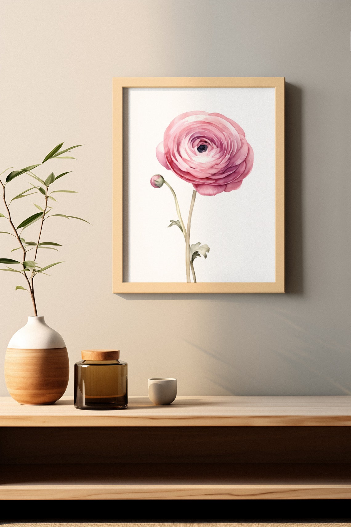 Pink Ranunculus Single Bloom Watercolour Botanical Flower Poster - Image 2