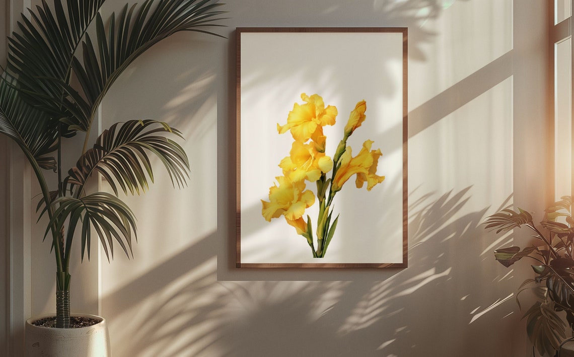 Yellow Gladiolus Blooms Sunny Watercolour Botanical Flower Poster - Image 5