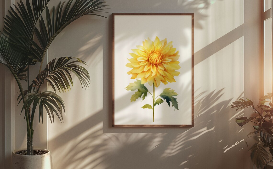 Yellow Dahlia Single Bloom Bright Watercolor Floral Botanical Poster - Image 5
