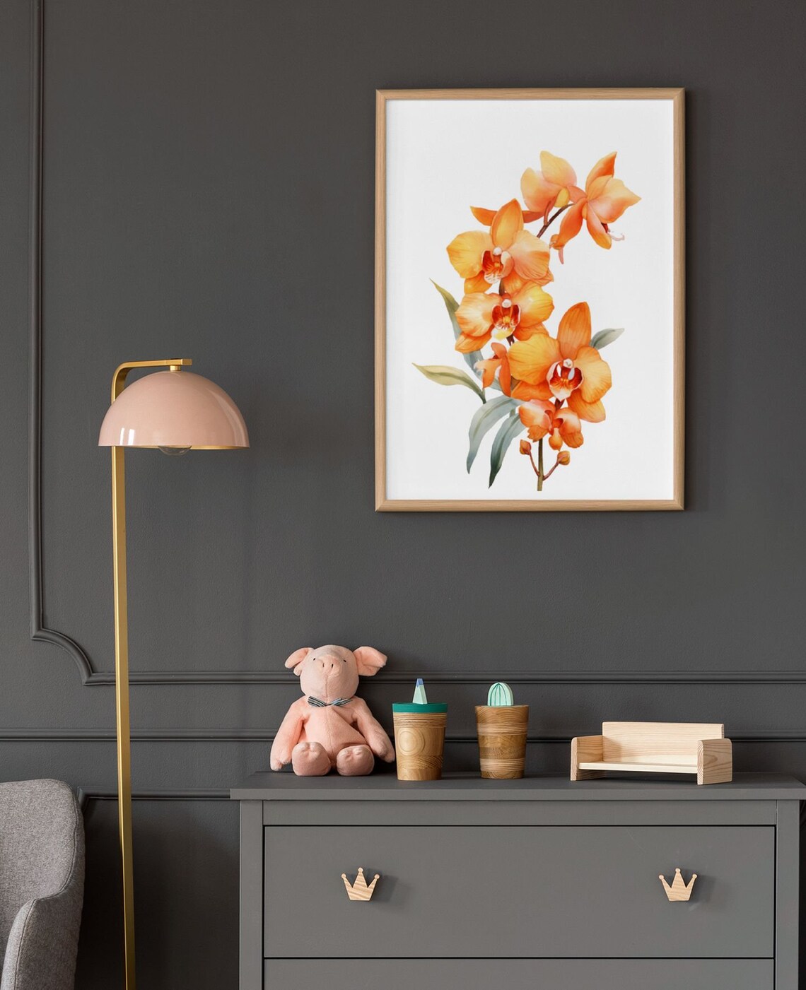 Orange Orchid Blossom Spray Watercolour Botanical Flower Poster - Image 6