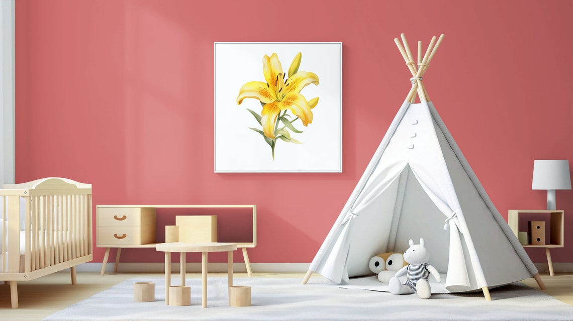 Yellow Lily Single Bloom Classic Botanical Watercolor Flower Poster - Image 3