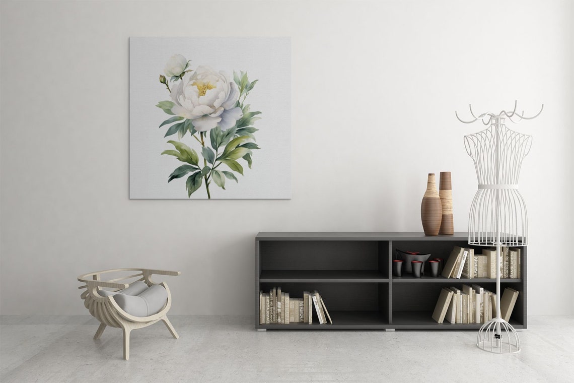 White Peony Full Bloom Elegant Watercolour Botanical Flower Poster - Image 7