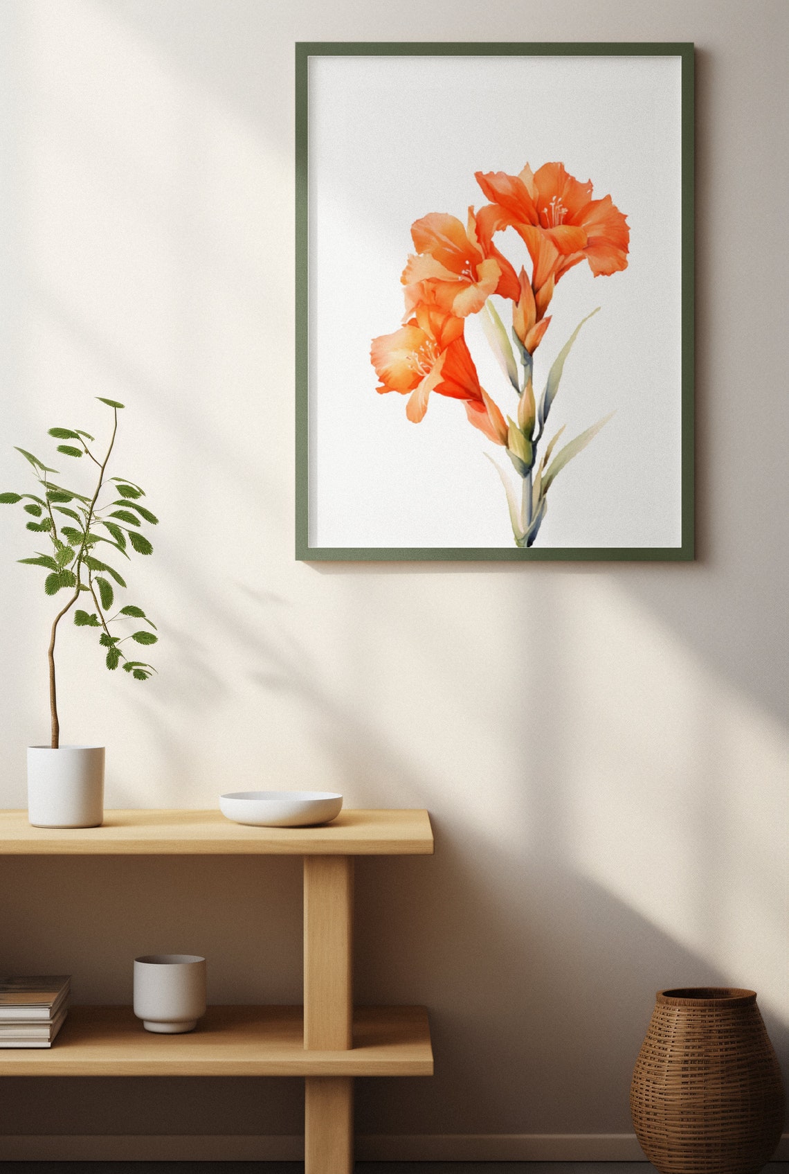 Orange Gladiolus Spike Vibrant Watercolor Floral Botanical Poster - Image 4