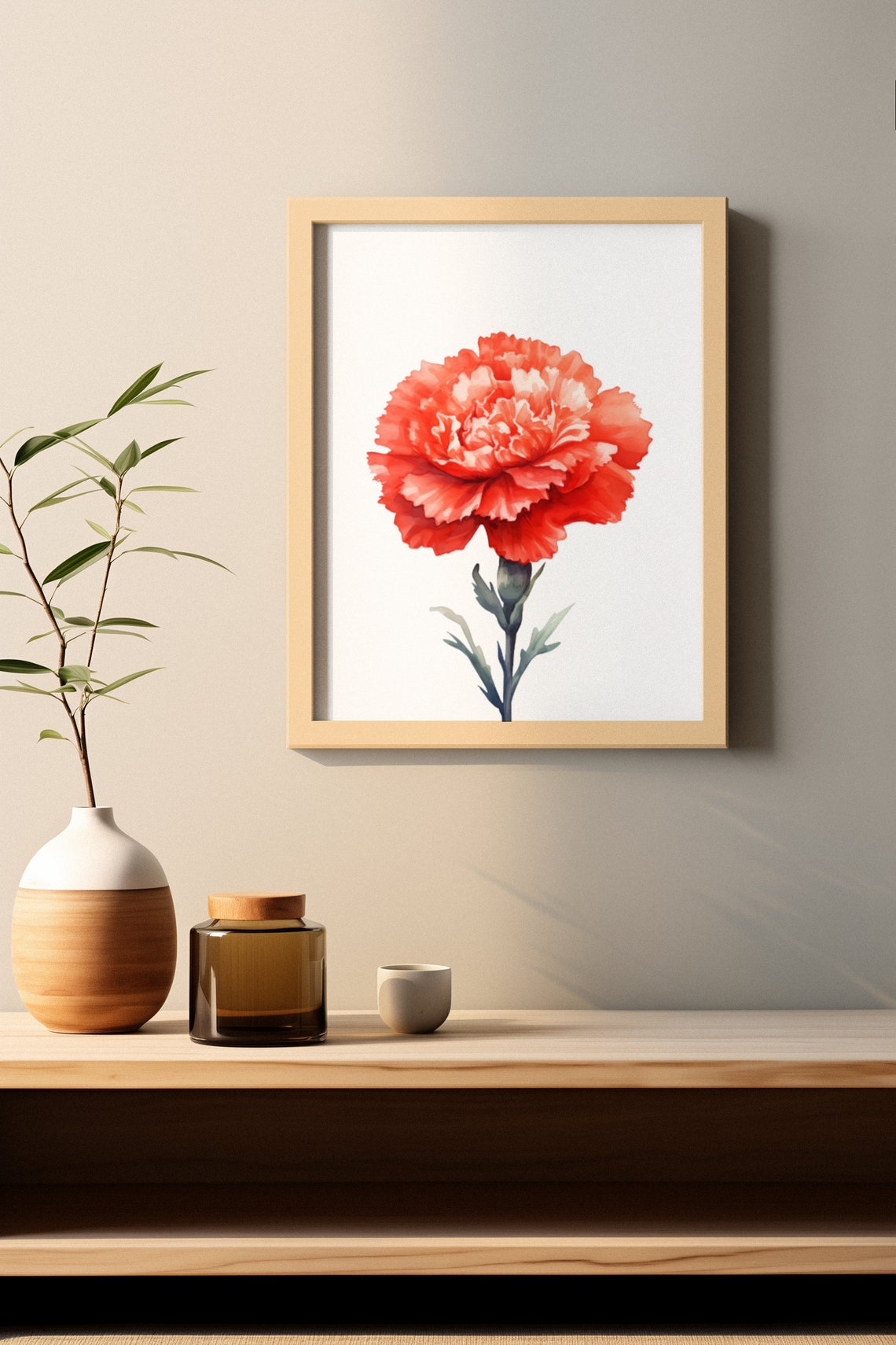 Red Carnation Close-Up Bloom Bold Dramatic Watercolor Art Poster - Image 3