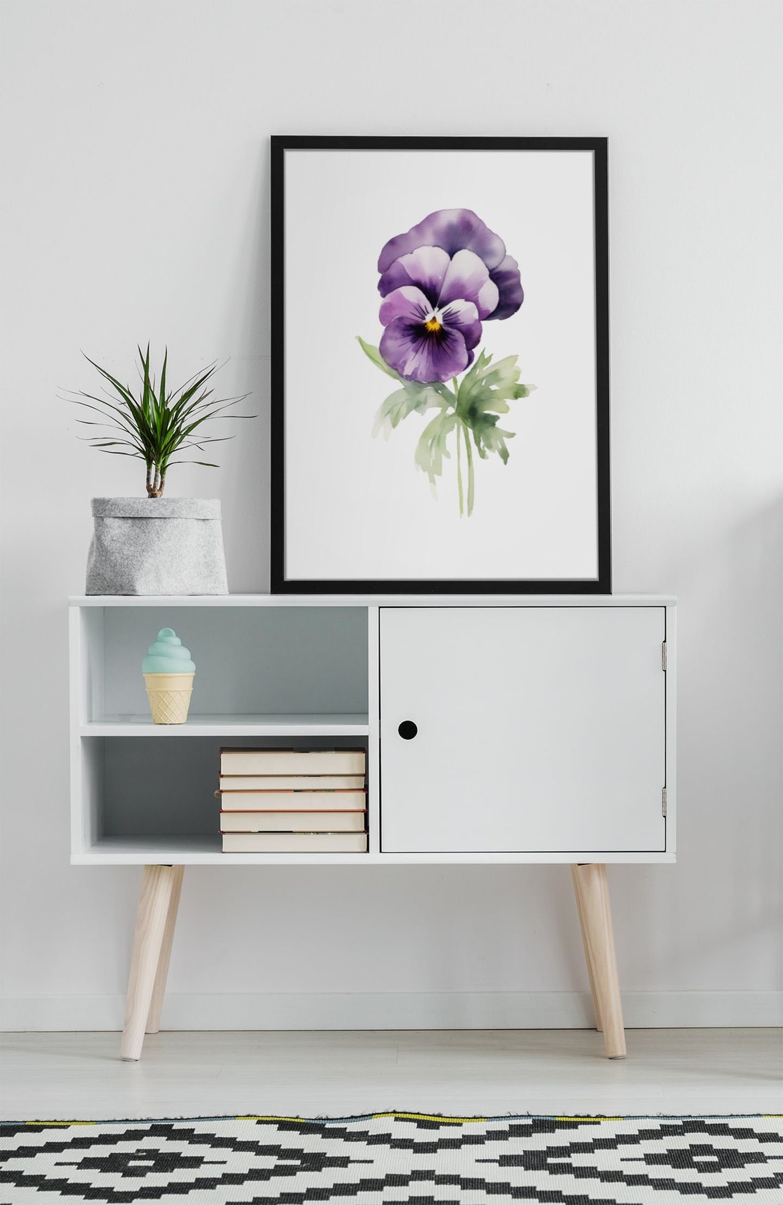 Purple Pansy Single Bloom Watercolour Botanical Flower Poster - Image 9
