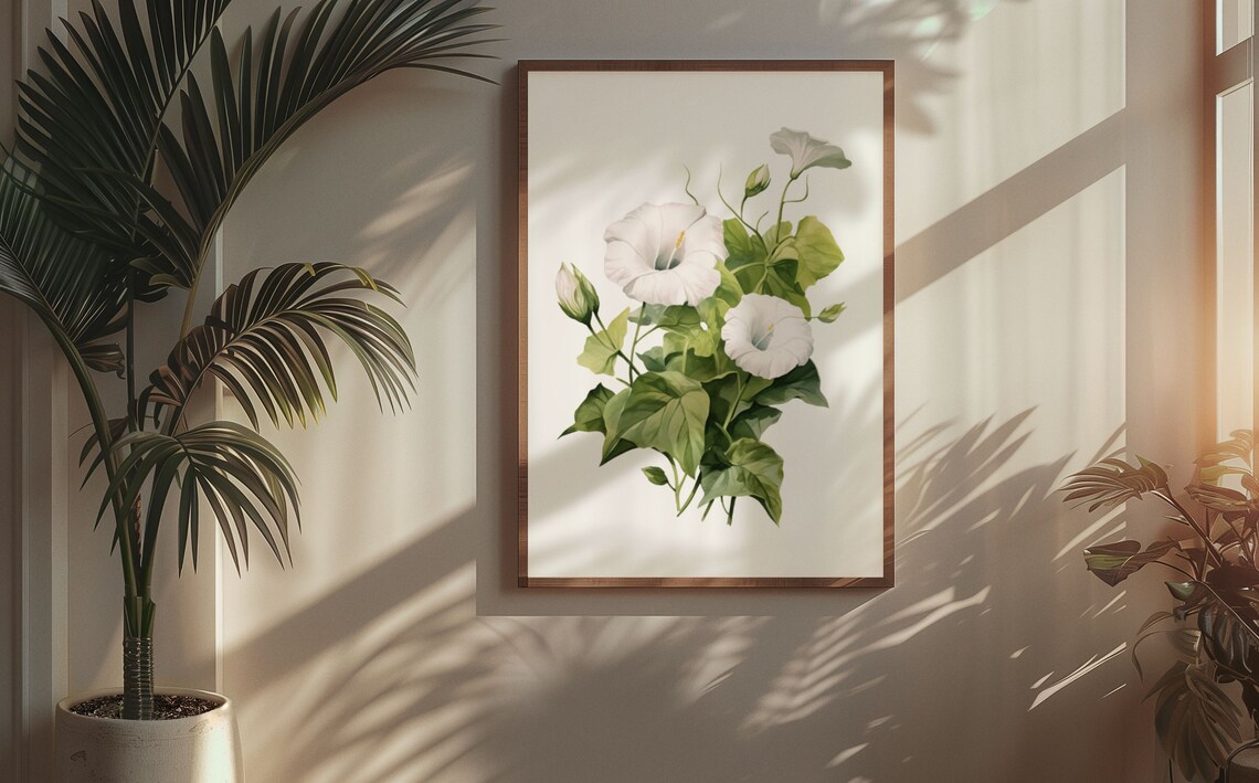 White Morning Glory Blooms Watercolour Botanical Flower Poster - Image 5