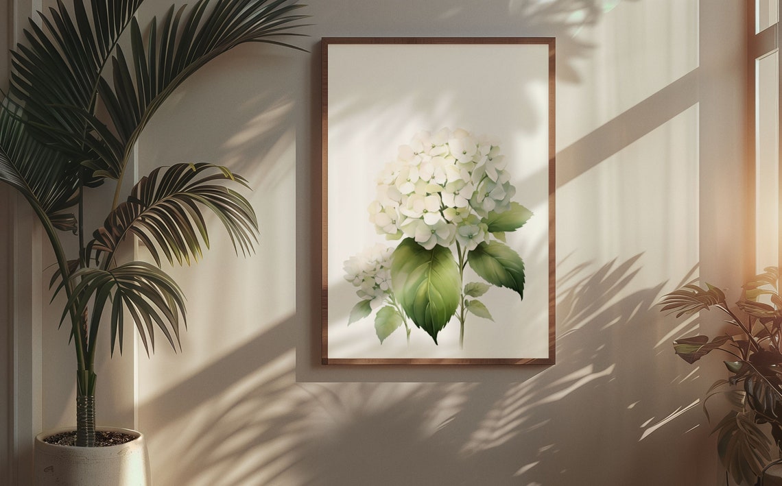 White Hydrangea Blossom Cluster Watercolour Botanical Flower Poster - Image 7
