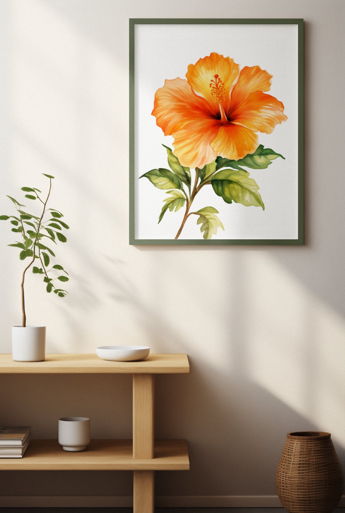 Orange Hibiscus Bloom Lush Watercolor Floral Botanical Poster - Image 2