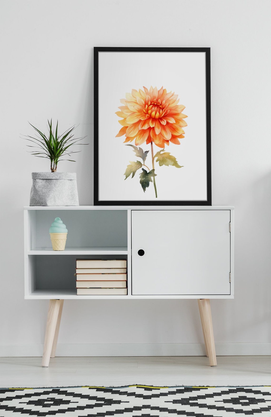 Peach Orange Dahlia Single Bloom Watercolour Botanical Poster - Image 6