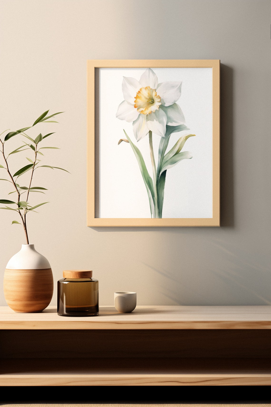 White Narcissus Single Bloom Watercolour Botanical Flower Poster - Image 2