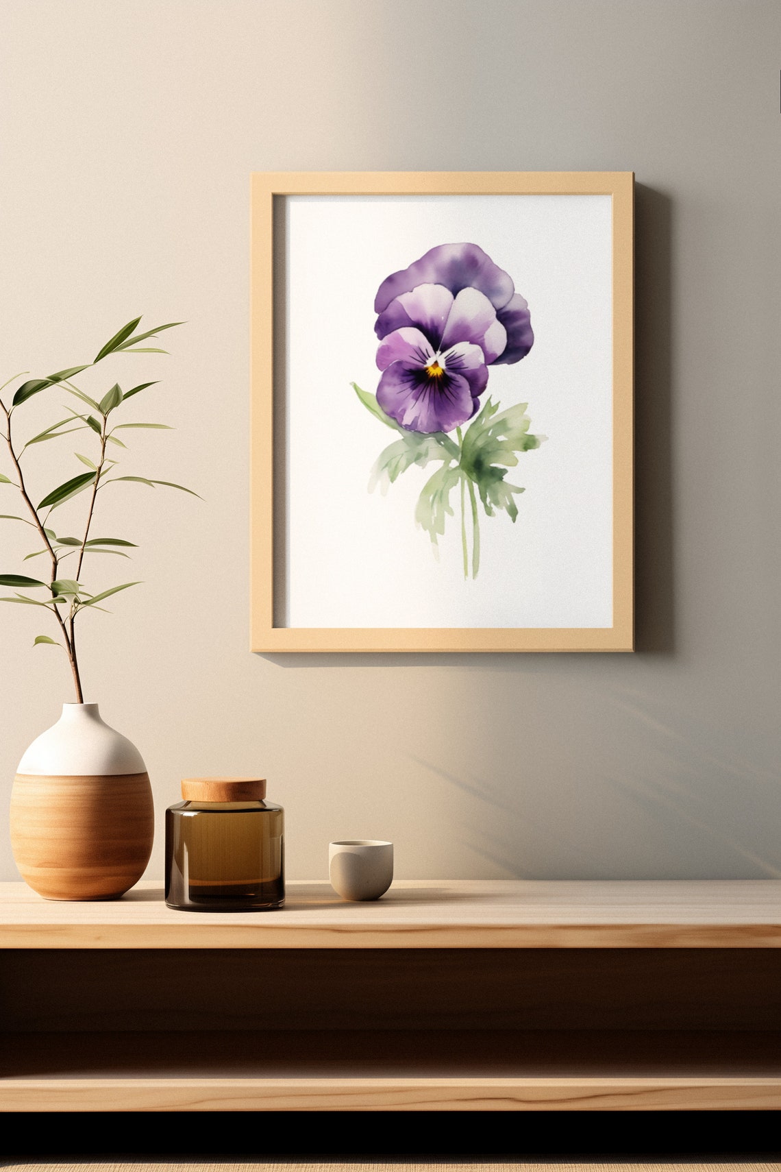 Purple Pansy Single Bloom Watercolour Botanical Flower Poster - Image 2