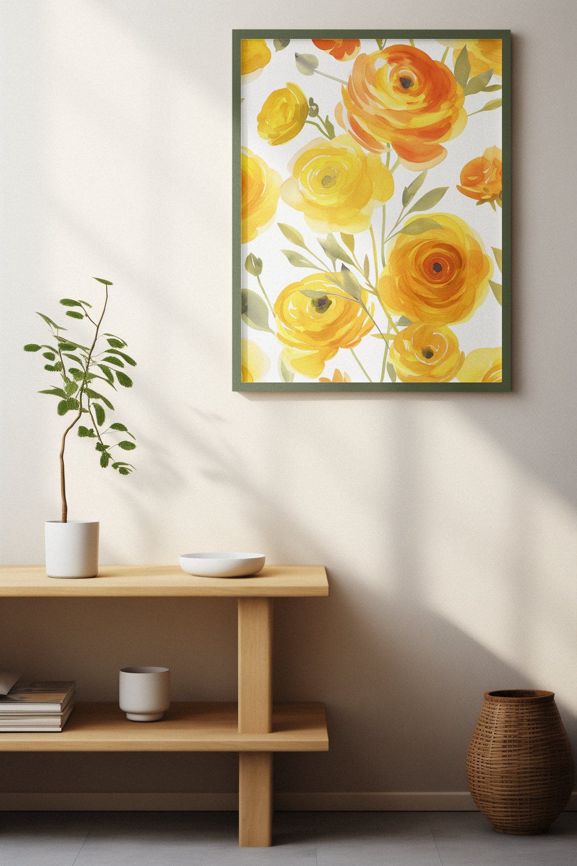 Orange Ranunculus Bloom Pattern Watercolour Botanical Flower Poster - Image 2