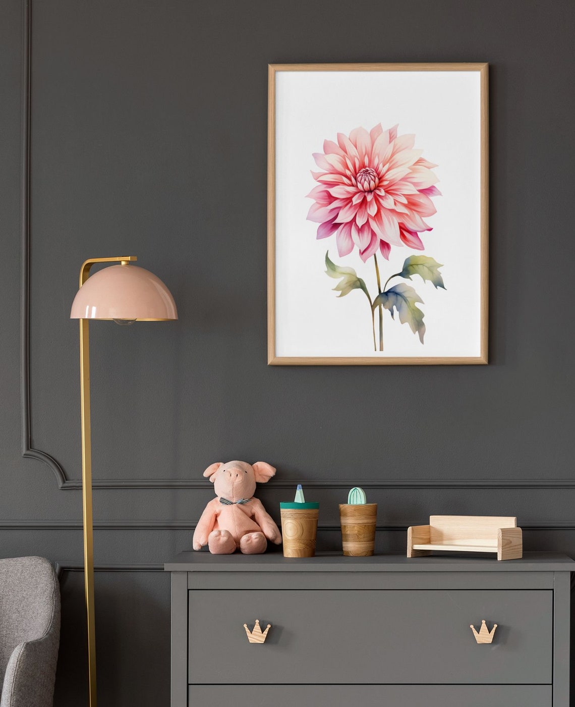 Blush Pink Dahlia Blossom Magenta Watercolour Botanical Art Poster - Image 6