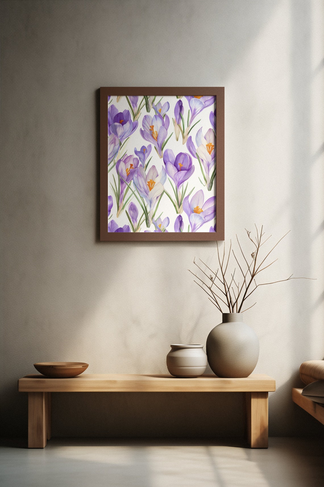Purple Crocus Bloom Pattern Watercolour Botanical Flower Poster - Image 4