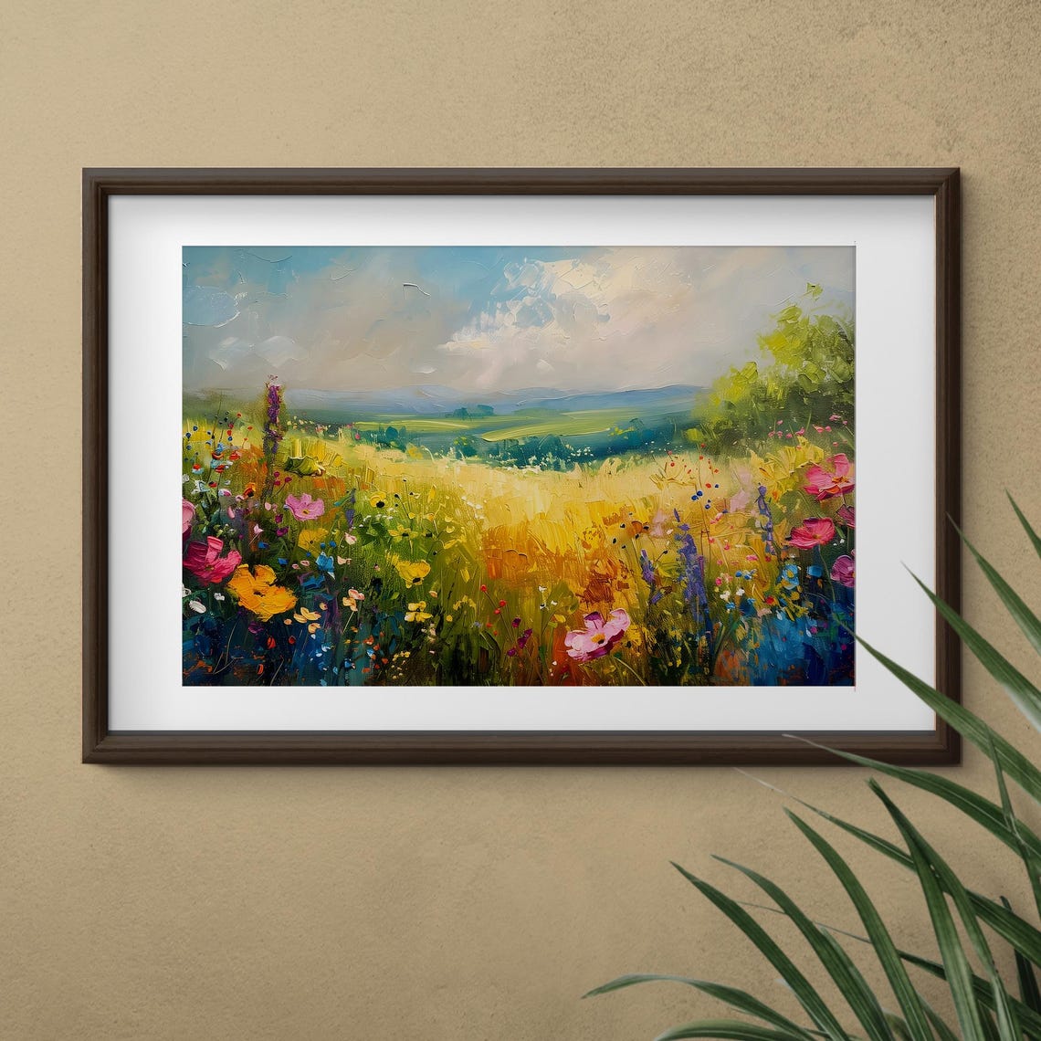 Golden Wheatfield Wildflower Meadow Rolling Hills Landscape Wall Art