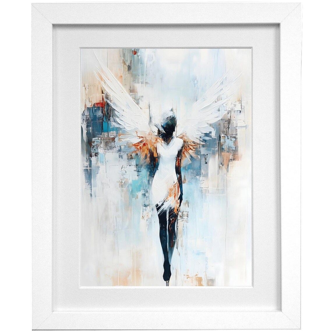Abstract White Angel Painting Wings Soft Neutral Spiritual Wall Art