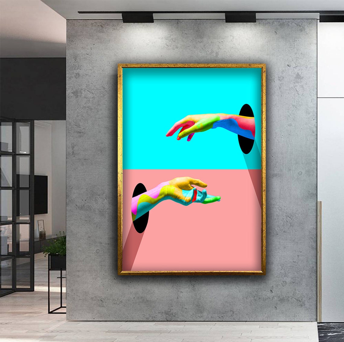 Rainbow Painted Hands Creation of Adam Style Pop Art Modern Poster - Image 2