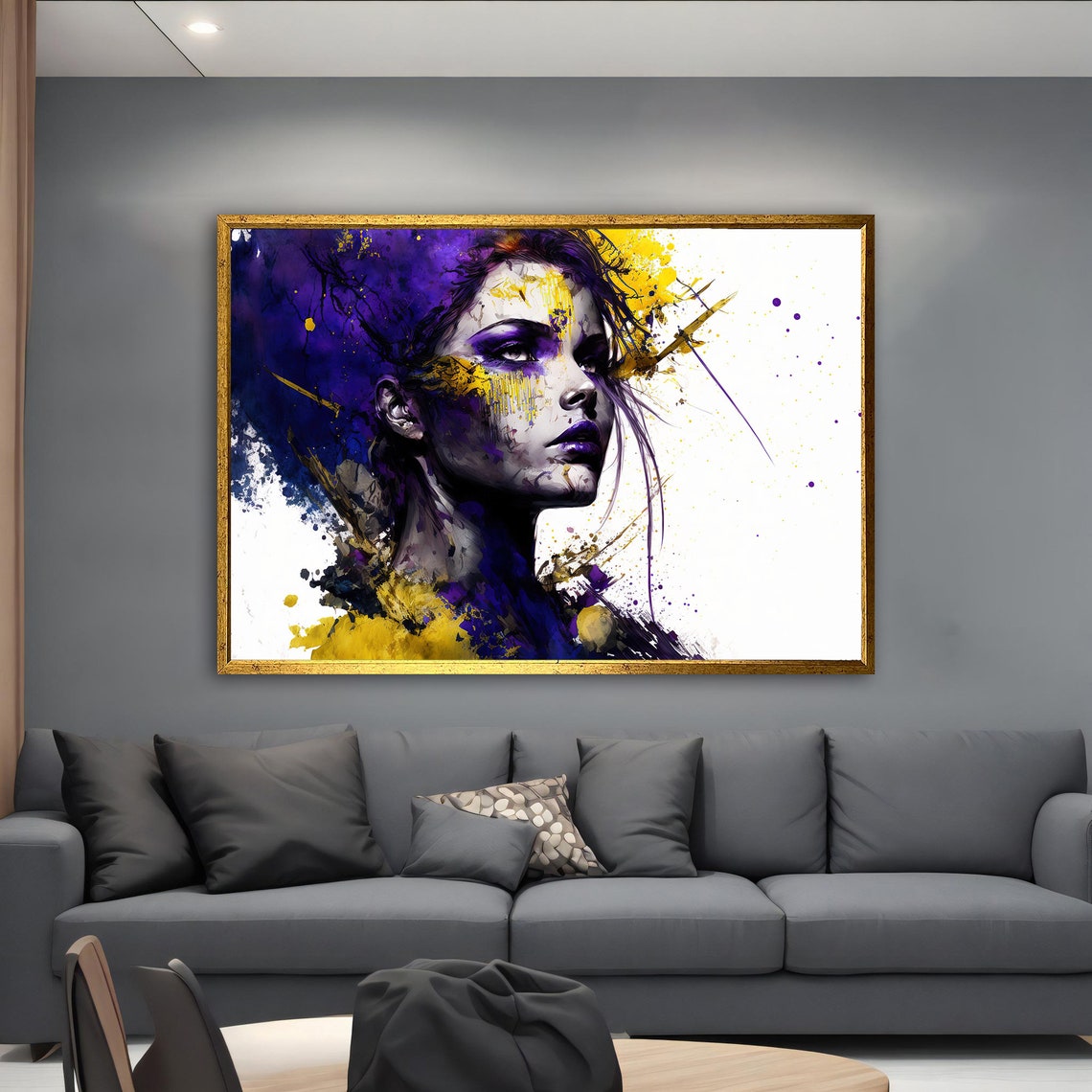 Abstract Woman Profile Purple Yellow Splash Portrait Art Poster - Image 5