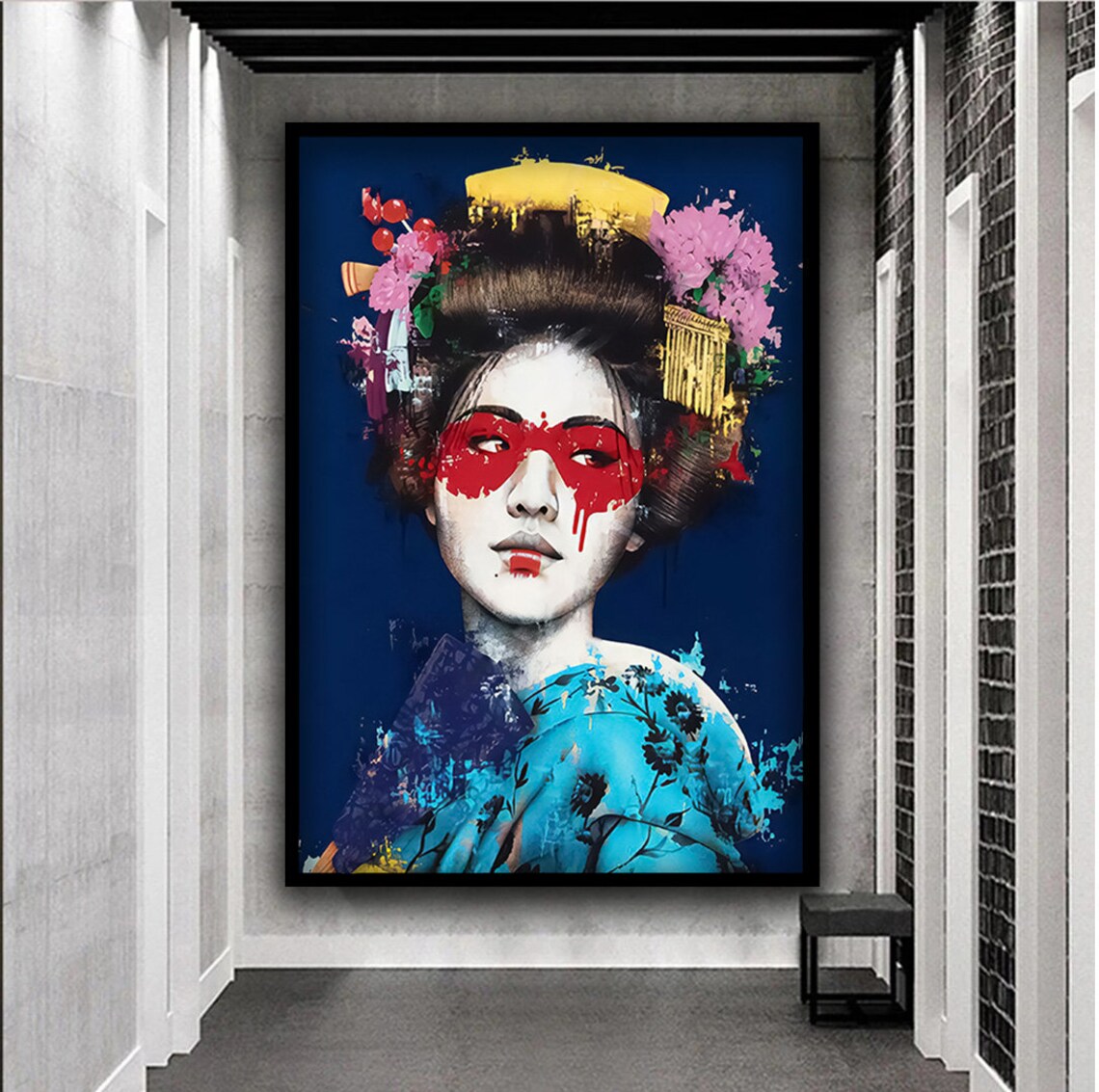 Japanese Geisha Red Paint Portrait Colorful Woman Art Poster - Image 5