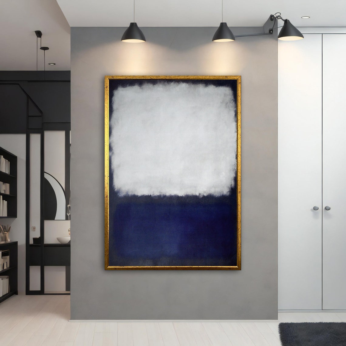 Rothko Style White and Navy Blue Color Field Abstract Wall Poster
