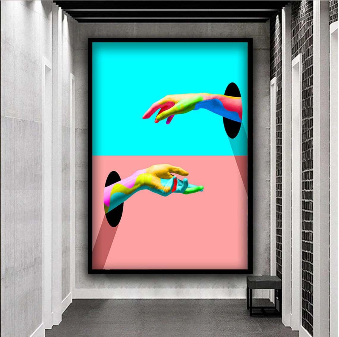 Rainbow Painted Hands Creation of Adam Style Pop Art Modern Poster - Image 4