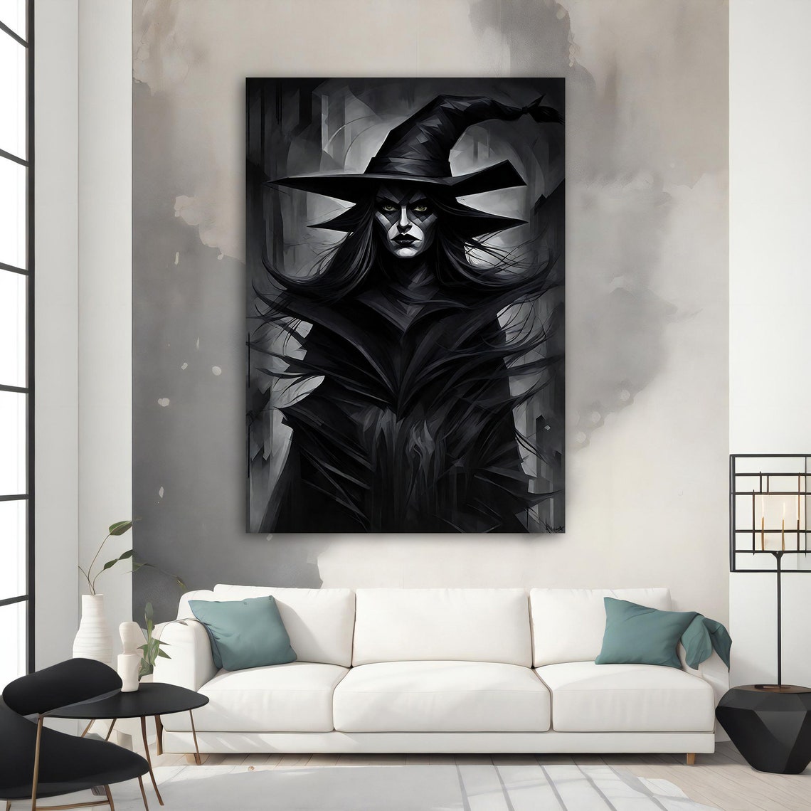 Gothic Witch Portrait Dark Forest Black Hat Halloween Wall Art - Image 3