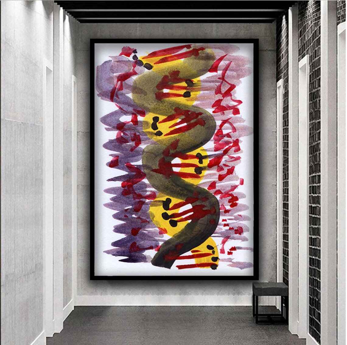 Abstract Yellow Red Purple Brushstroke Modern Painting Wall Art - Image 2