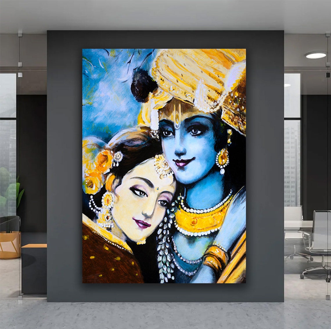 Krishna Radha Embrace Indian Devotional Love Painting Art Poster - Image 4