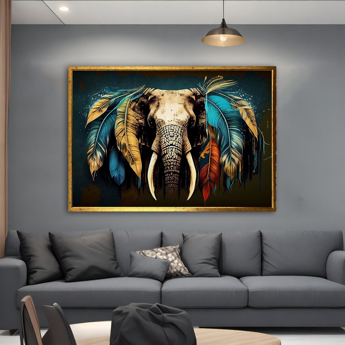 Elephant Head Feathered Ears Colorful Tribal Wildlife Art Poster - Image 5