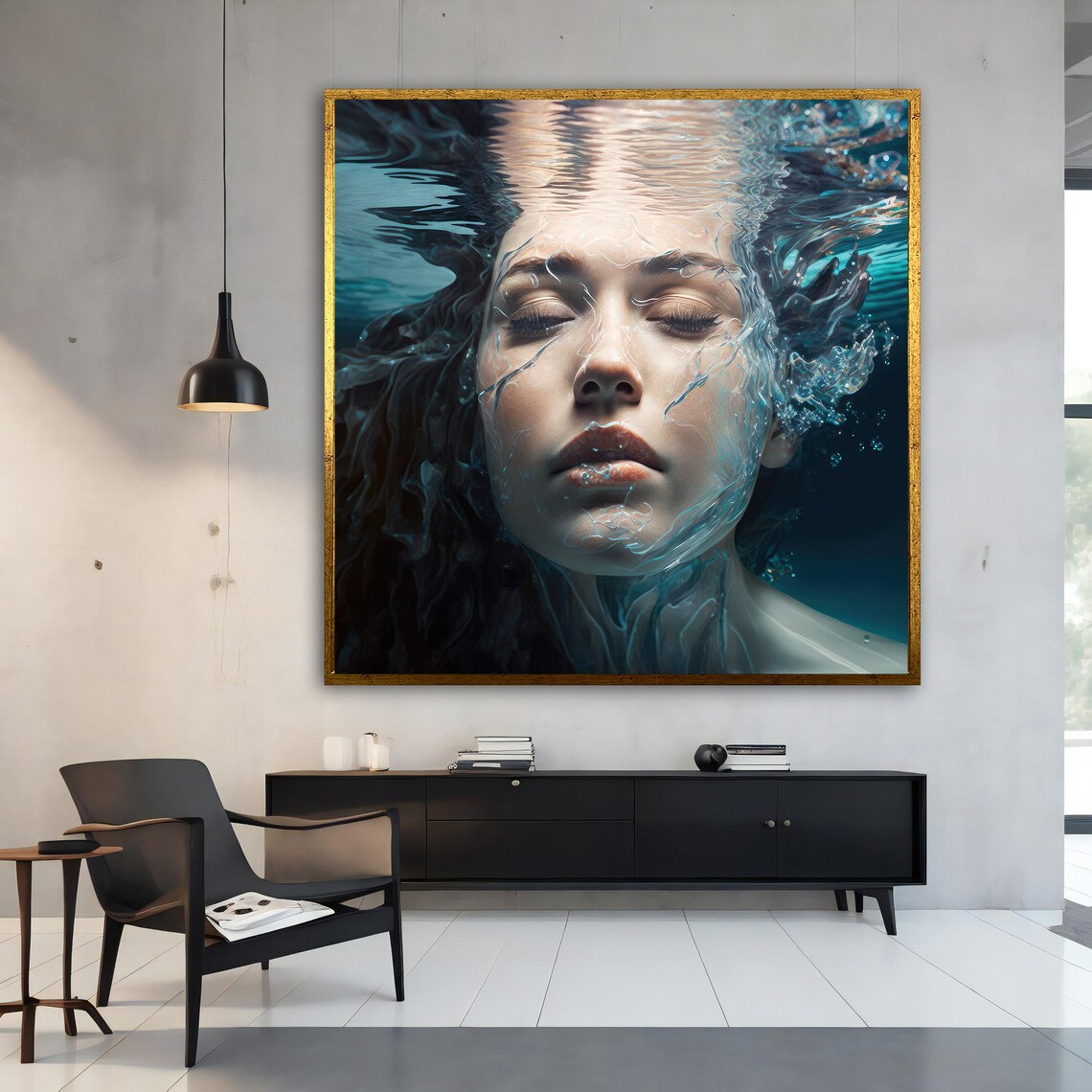 Underwater Woman Face Serene Blue Water Dreamlike Portrait Art Poster - Image 4