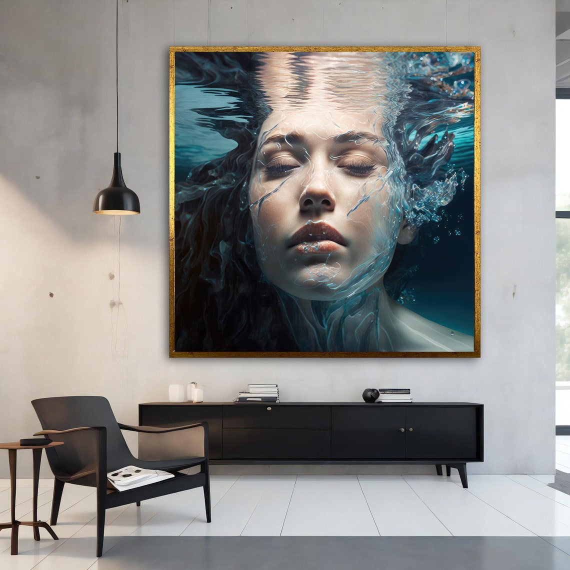 Woman Under Water Painting Underwater Art Woman Who Cant Breathe Wall Decor Modern Woman Art Woman In Pool Wall Art - Image 4