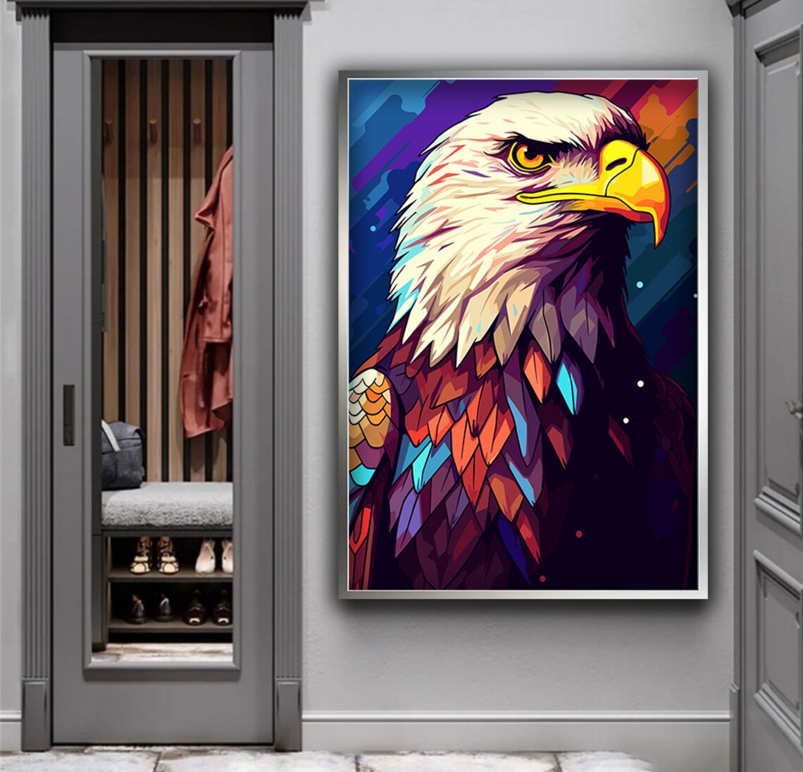 Colorful Bald Eagle Geometric Portrait Bold Bird Wildlife Art Poster - Image 2