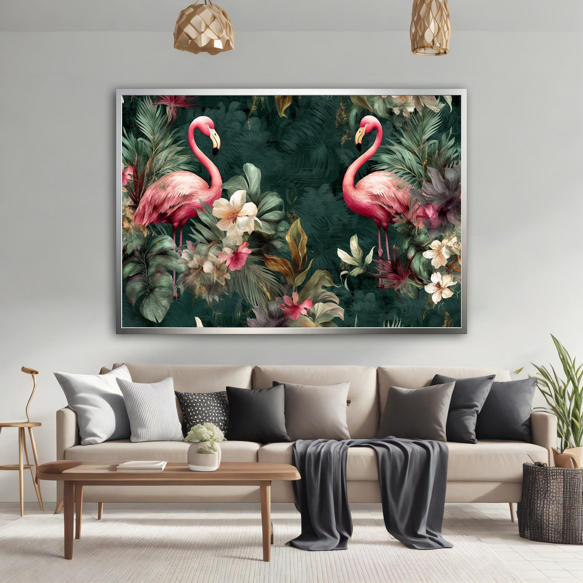 Flamingos Among The Flowers Painting Pink Flamingo Art Tropical Floral Pink Flamingo Jungle Art Flamingo Wall Art - Image 4